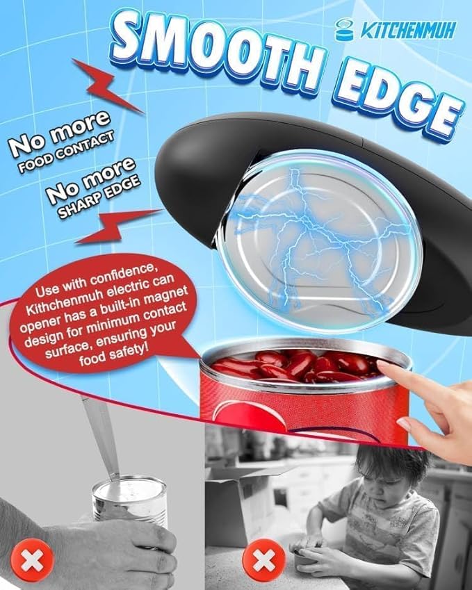 One Touch Electric Can Opener Fits All Can Sizes for Seniors with Arthritis, Battery Operated Can Opener with Smooth Edge, Food Safe Kitchen Gadgets Automatic Can Opener for Kitchen