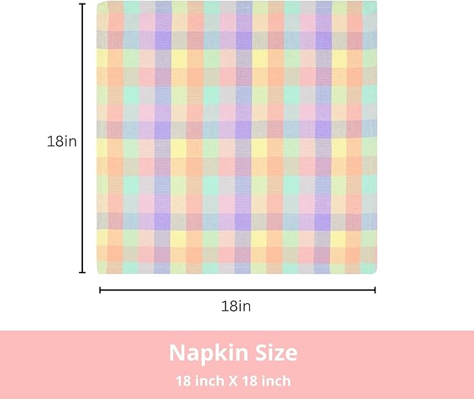 PurpleEssences Buffalo Plaid Cloth Napkins - Mitered Corners - Spring Easter Summer - Gingham Check Dinner Napkin - Set of 12-100% Cotton - 18x18 Inch - Reusable Washable - Multicolor