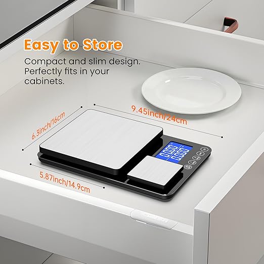 KKZ 0.001oz/33lb Kitchen Scale, Dual Platform Food Scale Grams and Ounces Rechargeable for Weight Loss Baking Cooking Meal Prep Sourdough Bread, Stainlesl Steel