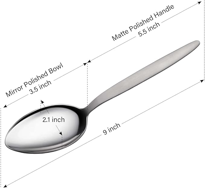 2-Pack Chef Kunz Spoon | Silver Stainless Steel 2 Tbsp Basting Spoon, 9 Inch Solid Sauce Spoons, Big Serving Spoons Stainless Steel, Plating & Quenelle & Cooking