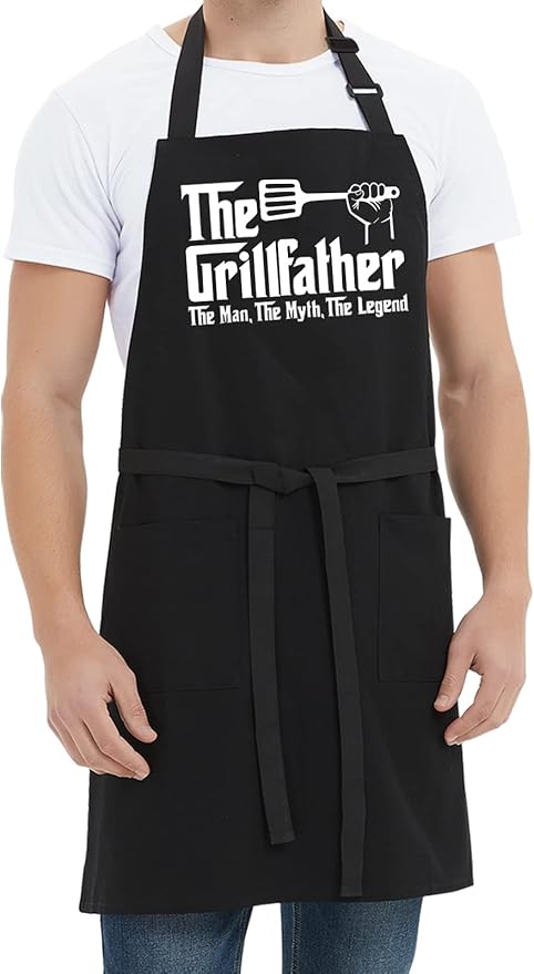 Kaidouma Grill Apron BBQ Aprons for Men Dad - The Grillfather - Funny Chef Cooking Grilling Apron for Dad with 2 Pockets and 40" Long Ties