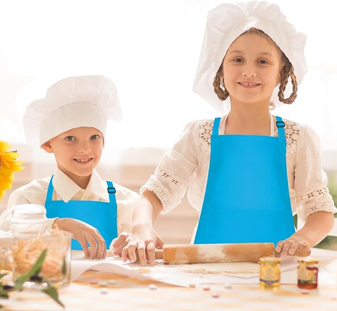 Morcheiong 8/12/24 Pack Adjustable Kids Apron Bulk with 2 Pockets Toddler Apron Kids Painting Aprons for Baking Painting