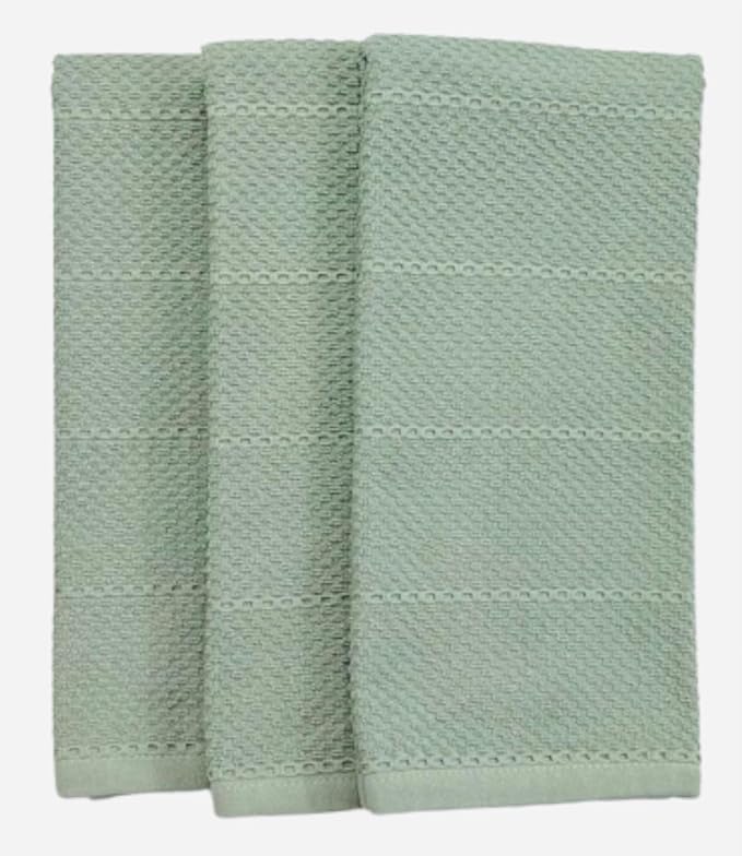Serafina Home Sage Green Kitchen Dish Towels: 100% Cotton Cloth Soft Cleaning Drying Absorbent Textured Terry Loop, Set of 3 Multipurpose for Everyday Use