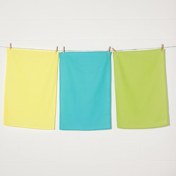 Now Designs Floursack Kitchen Dish Towels,Cotton, Chartreuse/Turquoise/Leaf 20 x 30in, Small, Set of 3