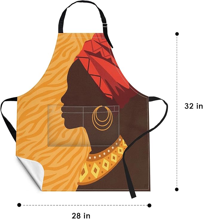 Britimes Apron Home Kitchen Cooking Baking Gardening for Women Men With Pockets African American Woman Girl Folk 32x28 inch