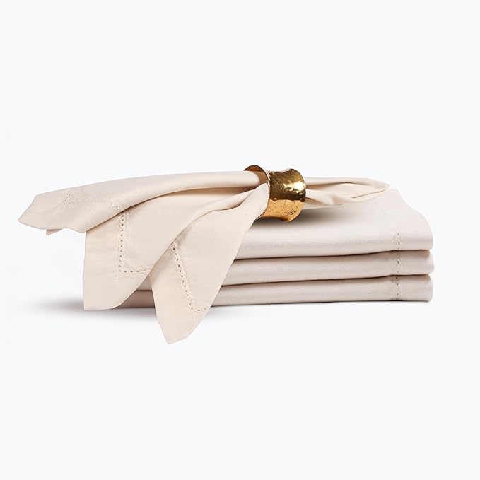 Cloth Dinner Napkin Set of 4 20x20 Inches - Beige, Decorative Hemstitched Spring Premium Polyester Cloth Dinning Napkins Ideal for Kitchen, Wedding, Easter | Washable BBQ Parties Napkin for Daily Use
