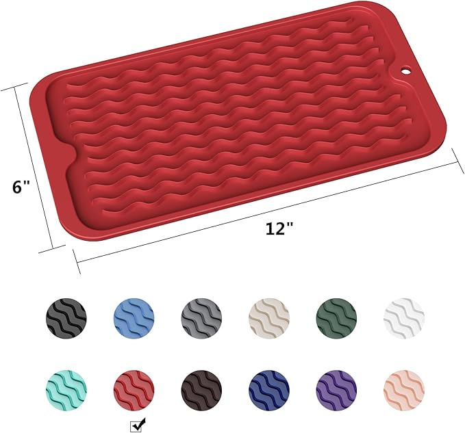 ZLR Silicone Sponge Holder & Sink Caddy Tray (6" x 12") - Narrow Dish Drying Mat for Kitchen Counter - Waterproof Soap Dispenser Organizer, Non-Slip Bathroom Vanity Tray (Lava Red)