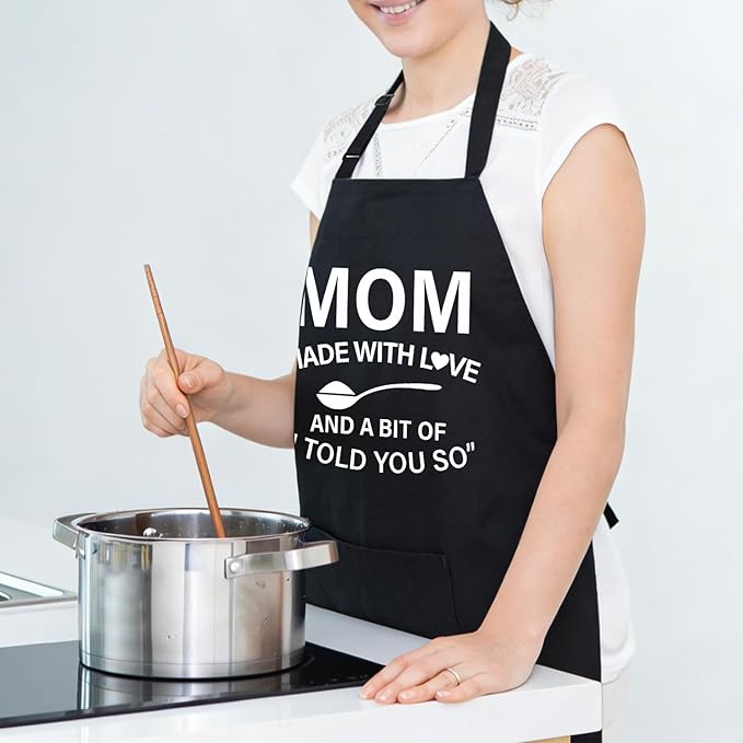 Black Baking Aprons for Women, Adjustable Cooking Baking Kitchen Aprons for Mom Chef with Pockets