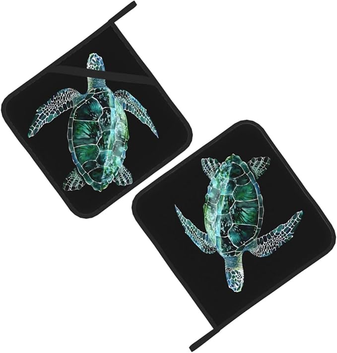 2Pcs Vintage Sea Turtle Pot Holders for Kitchen Clearance Heat Resistant Hot Pads for Cooking Baking Grilling