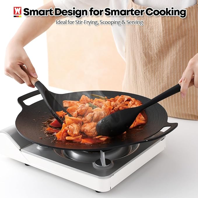 WAGENSTEIGER Silicone Cooking & Serving Spoon: Multi-Purpose Cooking Tool for Basting Serving Scooping Scraping Mixing Basting, Non-stick Cookware Safe, Wooden Handle Design
