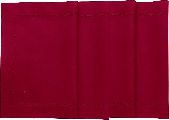 Solino Home Red Placemats Set of 4 - Cotton Linen Hemstitch Placemats 14 x 19 Inch for Mothers Day, Memorial Day