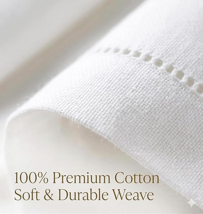 Urban Villa Cloth Napkins Hemstitch Solid White 100% Cotton Absorbent Dinner Napkins (Set of 6) 20x20 Inches Soft Durable Washable Reusable Ideal for Everyday Use Wedding Parties Cloth Dinner Napkins