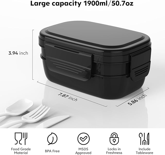 HOMETALL Bento Box Adult, Lunch Box Containers for Men Women with 8 Compartments, Lunch Containers with Utensils, 51 OZ/1900ML, Microwave & Dishwasher Safe