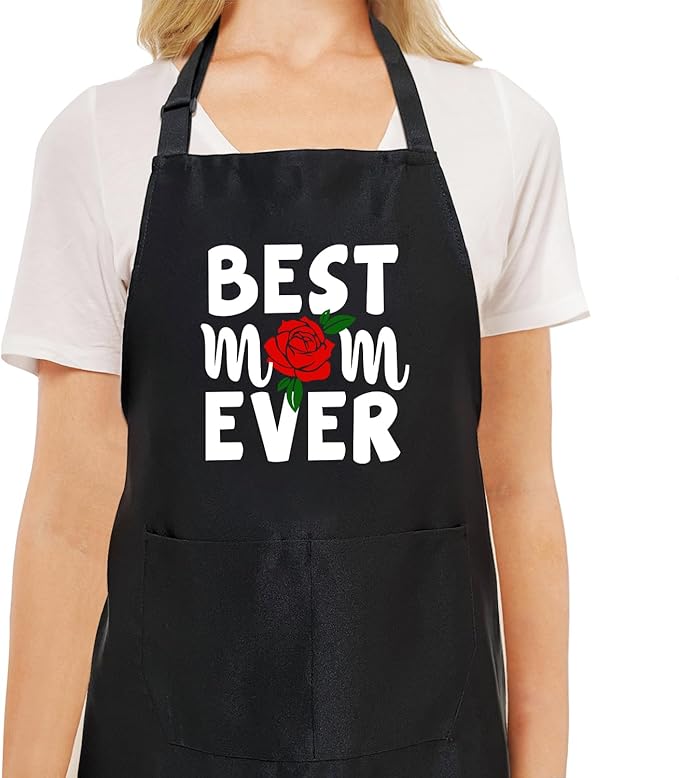 Black Baking Aprons for Women, Adjustable Cooking Baking Kitchen Aprons for Mom Chef with Pockets