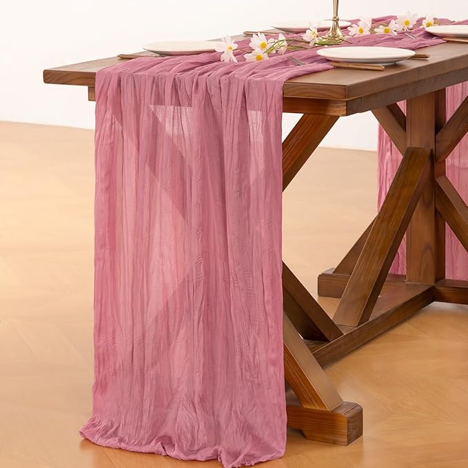 Socomi 6pcs Mauve Easter Spring Cheesecloth Table Runner Boho Rustic Gauze 120 inch 10FT Cheese Cloth Runner for Wedding Party Baby Shower Birthday Home Decor Holiday Decorations