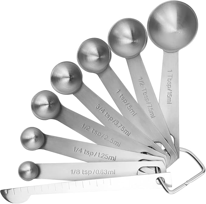 8PCS Measuring Spoons, Premium Heavy Duty Stainless Steel Measuring Spoons Cups Set, Small Tablespoon with Metric and US Measurements, Set of 8 for Measuring Dry and Liquid Ingredients