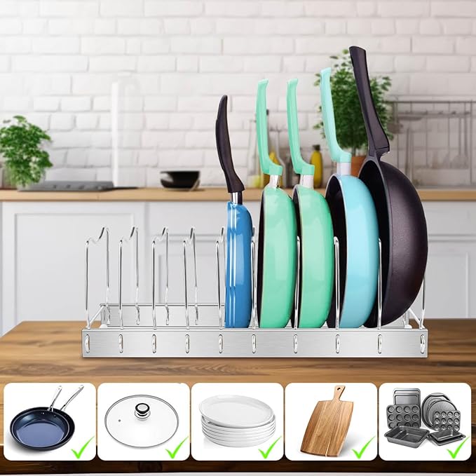 Lid Organizer Pot Lid Organizer Detachable and Adjustable Pots and Pans Organizer for Kitchen Cabinet Storage for Pots and Pans, Cutting Boards, Cooking Utensils (1 pack)