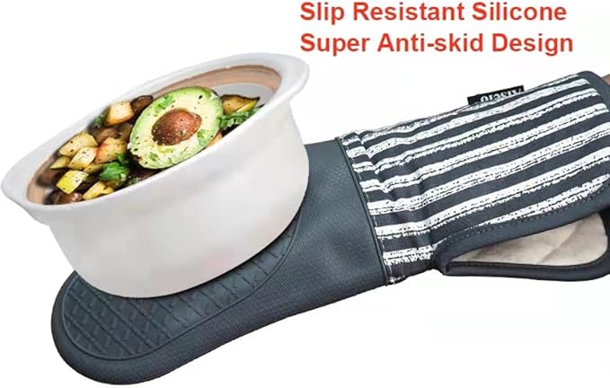 Alselo Silicone Oven Mitts Heat Resistant 932℉ with Waterproof & Non-Slip Kitchen Mittens, Set of 2 Extra Long Oven Gloves with Soft Cotton Terry Lining for Baking Cooking Barbecue