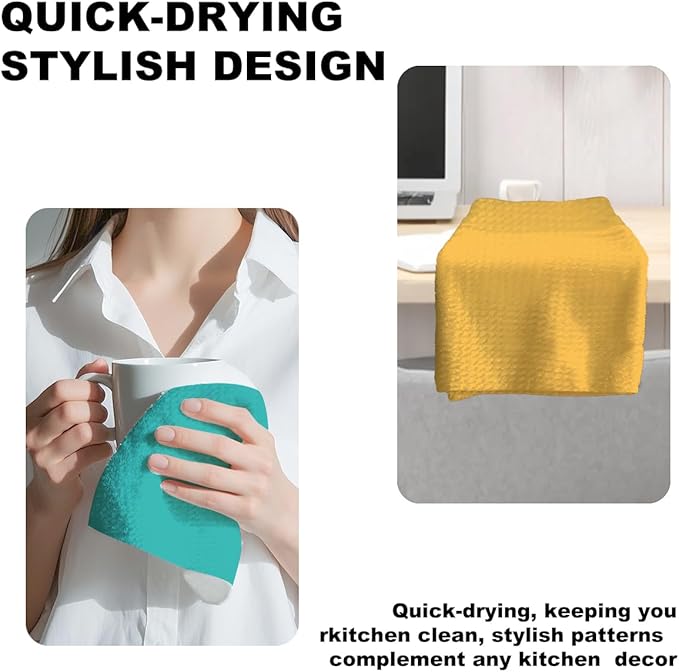 Jztco 2 Pcs Cute Cat Kitchen Towels, Cats Gifts Reusable Hand Tea Towel, Microfiber Dish Cloths for Drying Dishes, Waffle Dish Towels for Kitchen Home Decor, Cat Lover Gifts for Women Mom