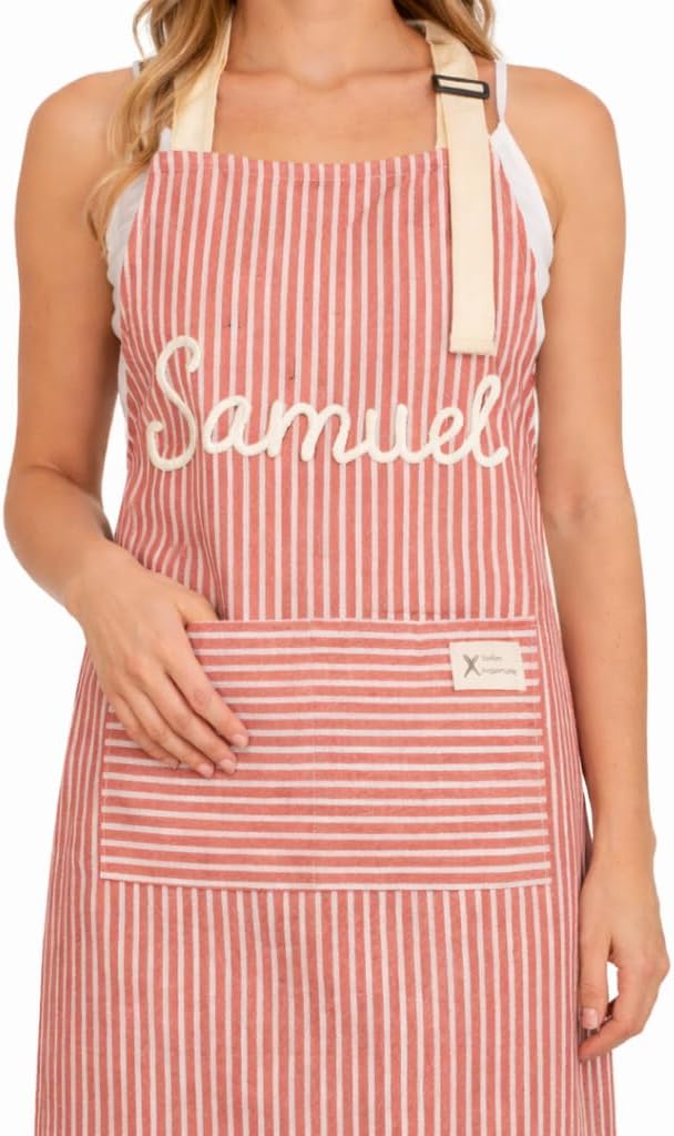 Personalized Apron for Women with Custom Name – Handmade 3D Crochet Corduroy Kitchen Apron with Pocket | Cute Cooking Baking Apron | 20+ Colors | Mother’s Day Gift for Mom