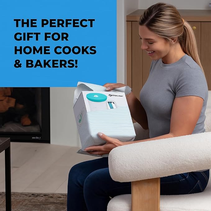 Pancake Batter Dispenser - Kitchen Must Have Tool for Perfect Pancakes, Cupcake, Waffle, Muffin Mix, Cake & Crepe - Easy Pour Baking Supply for Griddle - Pancake Maker with Measuring Label (Turquoise)