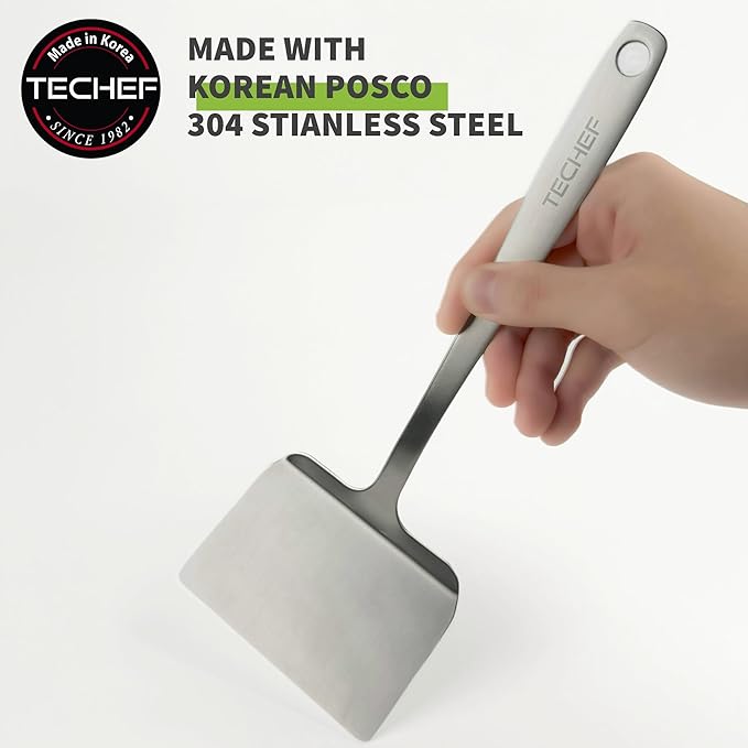 TECHEF - ChefCore 304 Stainless Steel Solid Turner Spatula with Ergonomic Handle, One-Piece Unibody Design, Rustproof & Heat Resistant, 10.5" Serving Utensil – Made in Korea