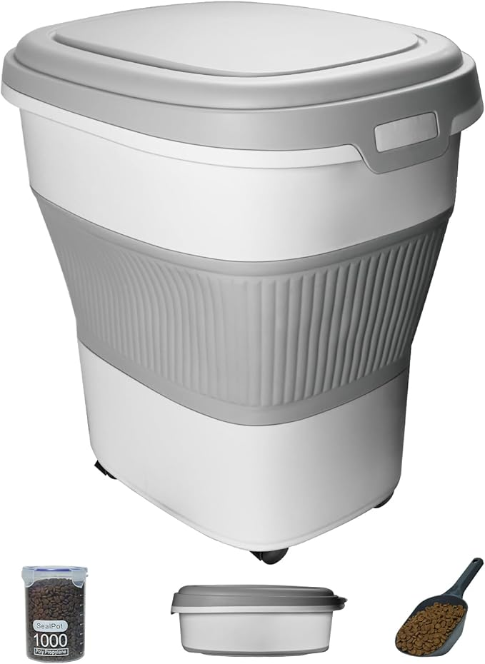 HOYTAMDAR 28-30Lbs Dog Food Storage Container, Collapsible Dog Food Container with Lid,Multifunctional Pet Food Storage Container for Dog,Cat,Rice,Flour,Pet Food Scoop and Small Container