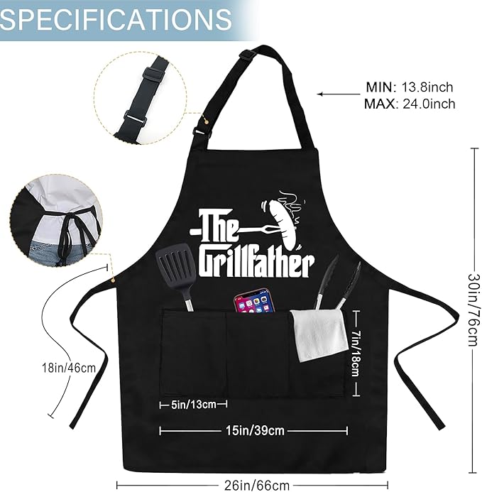 Grilling Aprons for Men,Cnavas Corss Back with Large Pockets Adjustable Chef Aprons, Funny Gifts for Men