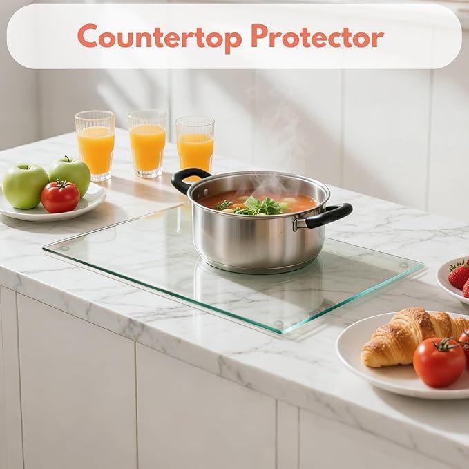 Hacaroa 4 Pack Tempered Glass Cutting Board with Rubber Feet, Rectangle Non-slip Chopping Board, Long Lasting Clear Glass Tray for Kitchen Countertop, Table, Shatter-Resistant, Heat-Resistant, 2 Size