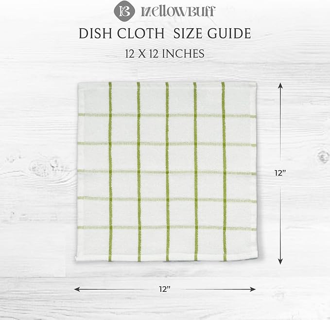 100% Cotton Terry Dish Cloth & Dish Towel, 8 Pack, Super Soft and Absorbent Kitchen Towels, Perfect for Kitchen Cleaning and Dish Washing (Green (Solid and Checks) 8 Pack)