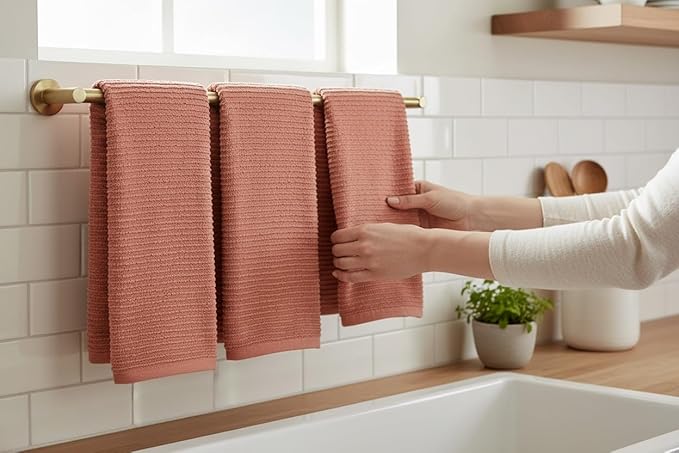 Serafina Home Peach Coral Salmon Kitchen Hand Dish Towels: Oversized 28" x 18",100% Cotton Cloth Soft Cleaning Drying Absorbent Ribbed Design, Set of 3 Multipurpose for Everyday Use (Peach)