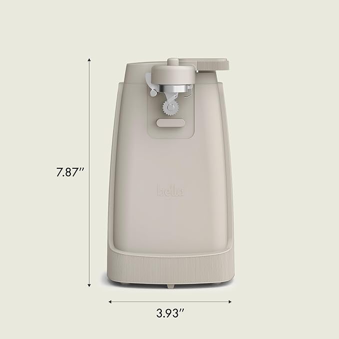 bella Electric Can Opener and Knife Sharpener, Removable Cutting Lever, Cord Storage, Stainless Steel Blade, Oatmilk