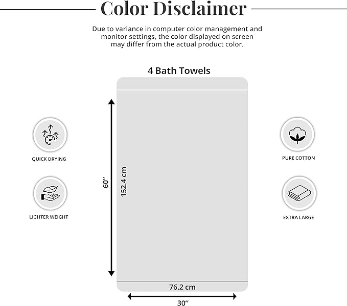 Tens Towels Pack of 4 Extra Large Bath Towels 30 x 60 Inches, 100% Cotton, Larger & Lighter Weight, Quicker to Dry, Super Soft and Absorbent, Perfect for Bathroom, Purple