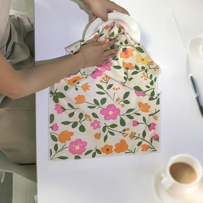 18” x 30” Highly Absorbent Kitchen Towels, Quick Dry Microfiber Tea Towel, Dish Towels for Kitchen Drying, Ultra Soft Premium Hand Towels (Brilliant Flowers)