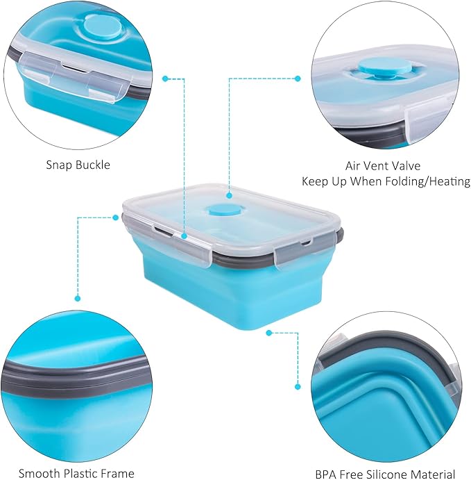Collapsible Food Storage Containers with Airtight Lid, 4 Sizes, Annaklin Small and Large Stacking Silicone Collapsible Meal Prep Container Set for Leftover, Microwave Freezer Dishwasher Safe, Set of 4