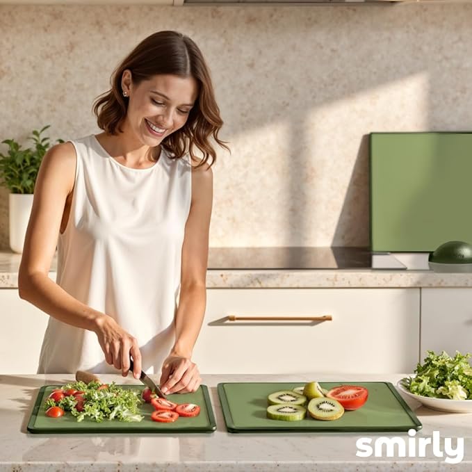 SMIRLY Plastic Cutting Board Set With Holder, Dishwasher Safe Plastic Cutting Boards Set for Kitchen, Cutting Boards for Kitchen - Plastic Chopping Board Set