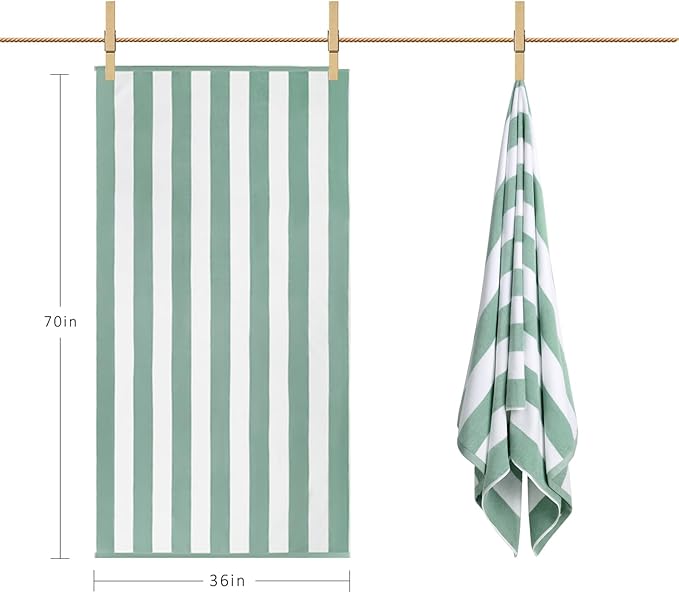 LULUHOME Large Oversized Beach Towel - Big Cotton 36 x 70 Inch Striped Pool Towel, Large Cabana Soft Swimming Towel for Adult Men Women,Teal