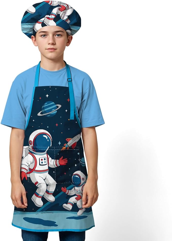 SANDJEST Kids Apron with Chefs Hat Set, Kitchen Apron Gifts