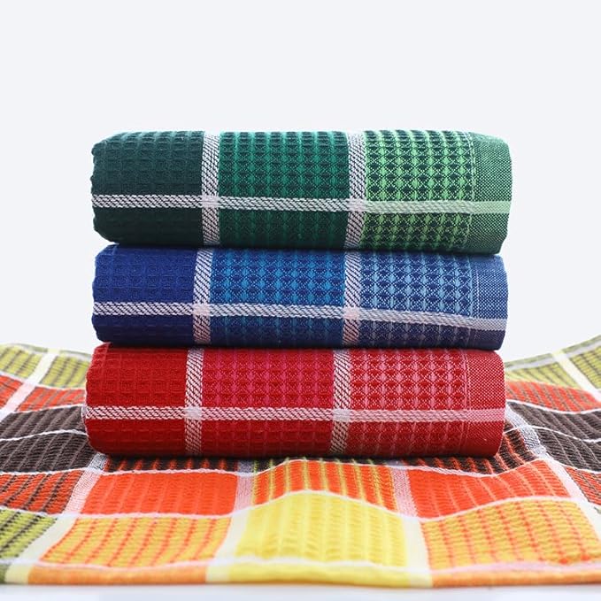 Bright Large Kitchen Towels, 4-Pack, 16 Inch x 26 Inch Buffalo Check Dish Towels for Washing Drying Dishes, Colorful Waffle Design Tea Towel Bar Towel, Buffalo