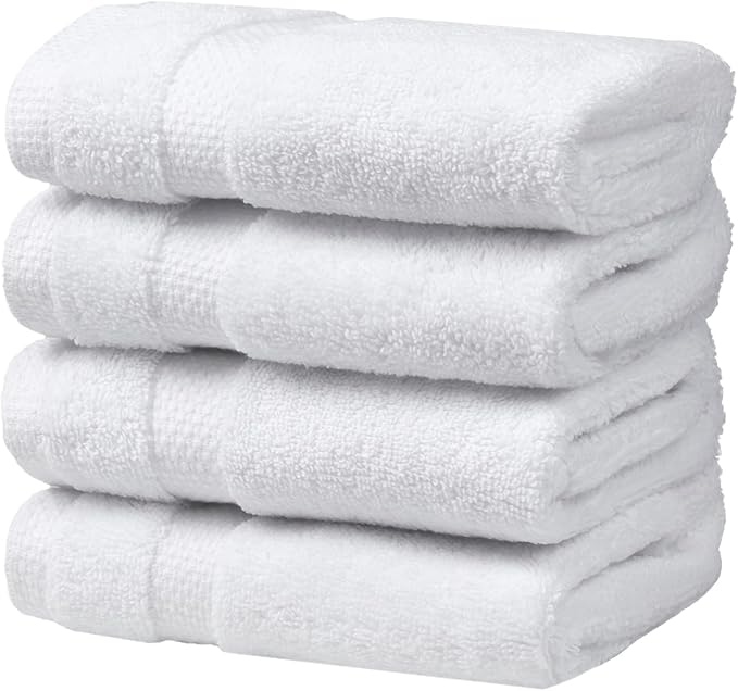 SOFE H&L | Olea Towel Set | 100% Cotton Premium Turkish Towels for Bathroom | Soft, Absorbent, Durable (White, Set of 4 - Washcloth)