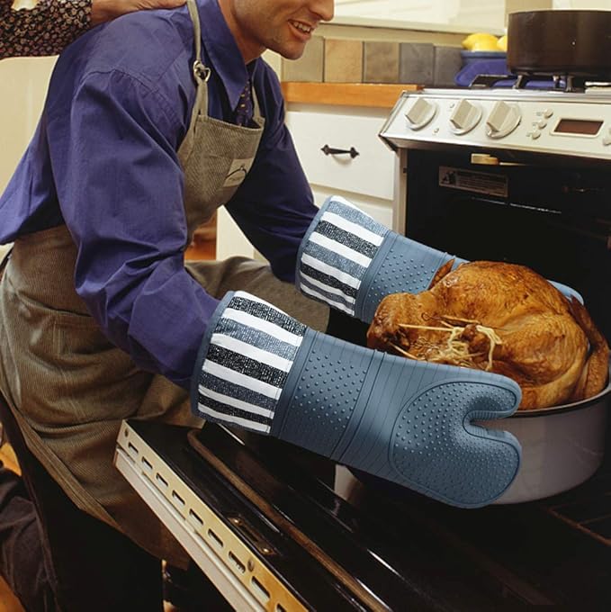 RED LMLDETA Heat Resistant 550 Degree Oven mitt, Silicone Oven Hot Mitts - 1 Pair, Extra Long Professional Baking Oven Gloves - Food Safe,Pot Holders Cooking,Grilling,Kitchen (Grey Mittens)