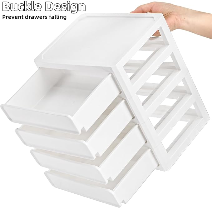 Covzoe Desk Drawer Organizer, 4 Tier Plastic Desktop Storage Unit, Small Storage Bin Container for Countertop, Makeup, Stationery, Art Crafts, Home Office Bathroom, White