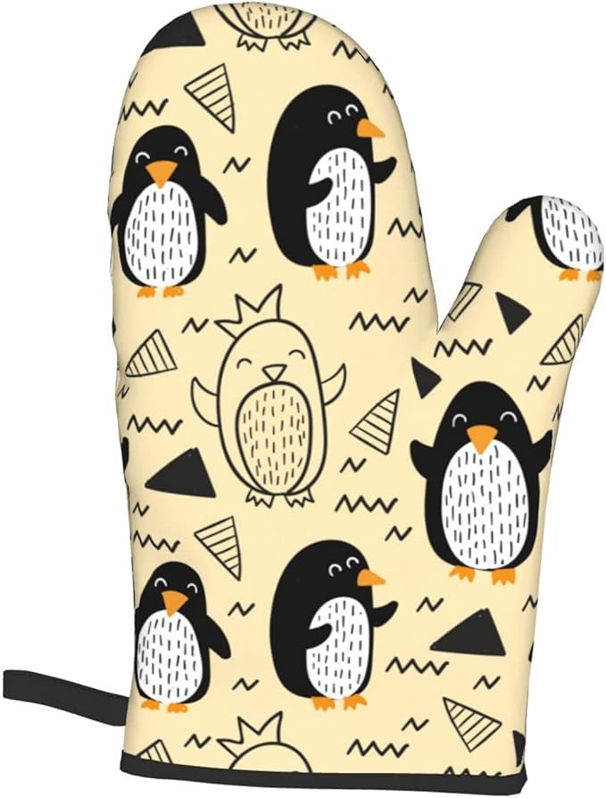 Cute Penguin Oven Mitts and Pot Holders Sets Kitchen Oven Gloves BBQ Gloves Pot Holders for Cooking Baking
