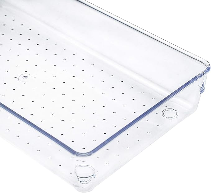 Kingrol 4-Pack Clear Drawer Organizer Bins, 15 x 6 x 2 Inch Desk & Kitchen Drawer Dividers for Utensils, Makeup, Jewelry, Office, Craft Supplies - Durable & Non-Slip Storage Containers