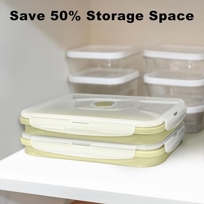 Collapsible Food Containers with Lids, Collapsible Bowls For Camping, Save Space, Leak-Proof Silicone Food Storage Containers, 2pack 1200ml, Dishwasher, Microwave & Freezer Safe