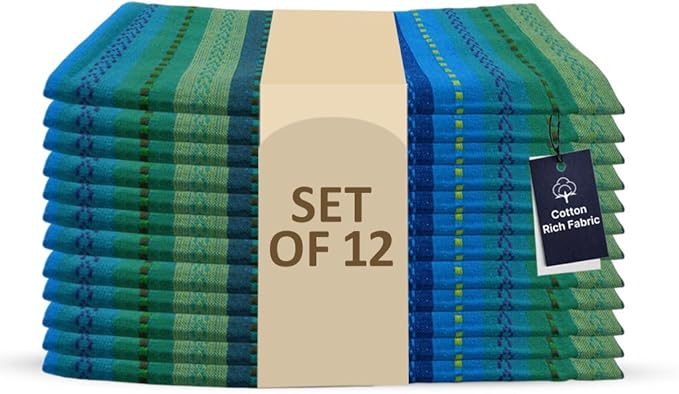 LFH Home Cotton Rich Cloth Salsa Napkin Set of 12 Washable Soft Durable Striped Table Napkins for Dining Wedding Daily Use Reusable Eco-Friendly Fabric Napkins for Elegant Settings(18x18)-Violet Multi