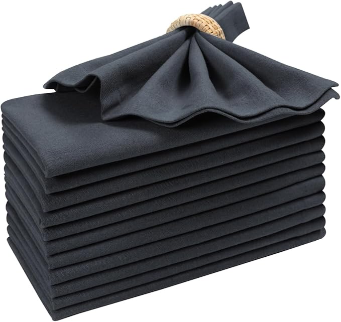 Cotton Dinner Napkins Set of 12, 18x18 Inch Cloth Napkins, Dark Grey Fabric, Reusable & Machine Washable, Soft Durable Table Napkins for Weddings, Restaurants, Parties & Everyday Dining