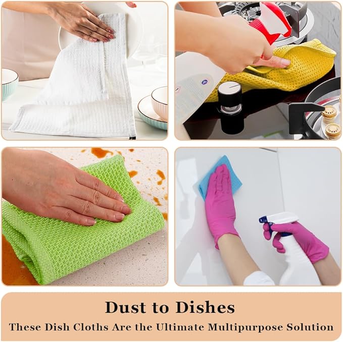 Dish Towels|Kitchen Dish Cloths Two-Sided Waffle Terry|12x12 Inches 100% Cotton Dish Rags Washing Dishes|Super Absorbent Reusable Quick Drying Dish Towels|Spring Easter Basket Decor| 6-Pc Set-Orange