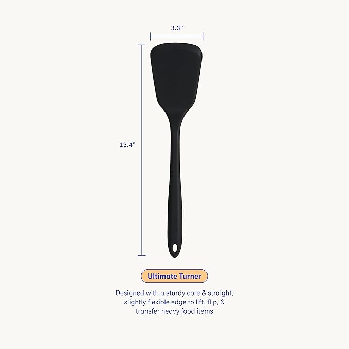 GIR: Get It Right Silicone Kitchen Spatula Turner - Non toxic cooking utensils for Nonstick Cookware, Cooking and Baking, Ultimate - 13IN - Black