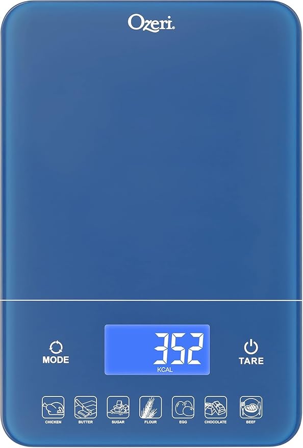 Ozeri Touch III Digital Kitchen Scale with Calorie Counter, 22 lbs (10 kg), Classic Blue